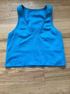Teal Ribbed V-Neck Crop Tank